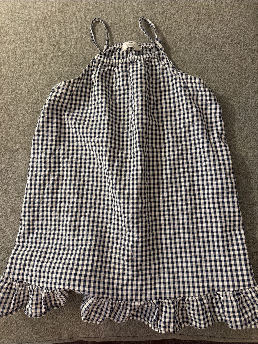 5/$15- Gingham Ruffle-Hem Sundress in Navy and White